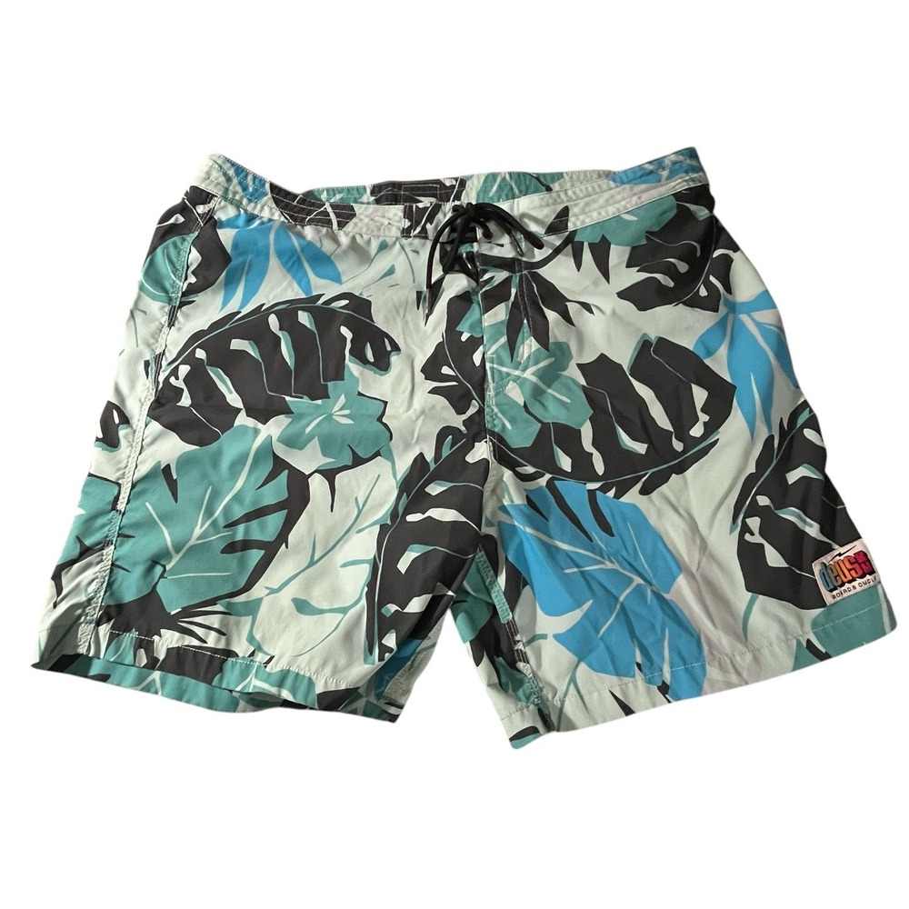 Deus Ex Machina Mens 38 Leaf Tropical Print Swim Trunks Board Shorts Travel Sea